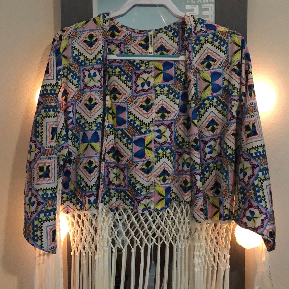 Butterfly print and fringe cardigan